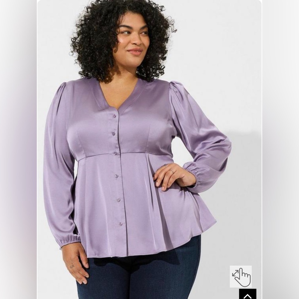 Peplum Satin Button Front Long Sleeve Top